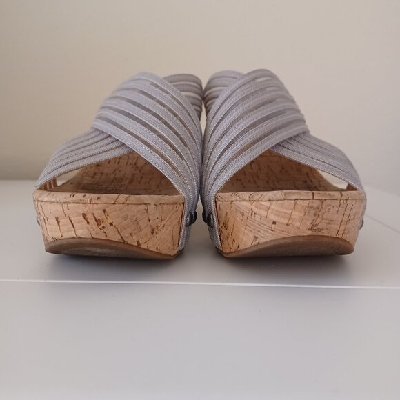 Lucky Brand Gray Crossover Slide Cork Wedge Sandals Size 7.5 - Picture 5 of 8